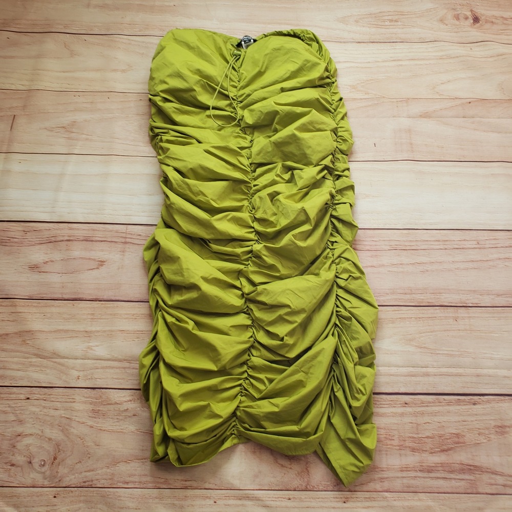 Celebrity Fashion Hera Collection Ruched Dress Womens Medium Lime Green 23150
